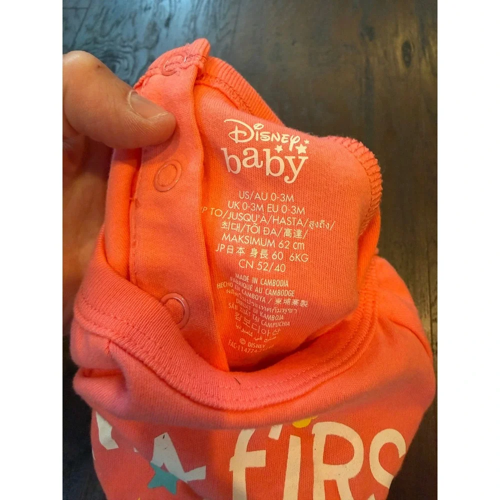 Disney Parks My First Visit Minnie Mouse Baby Bodysuit Coral 0-3M NWT